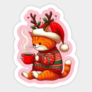 I Love Coffee Christmas And Cats, Cat And Coffee Sticker